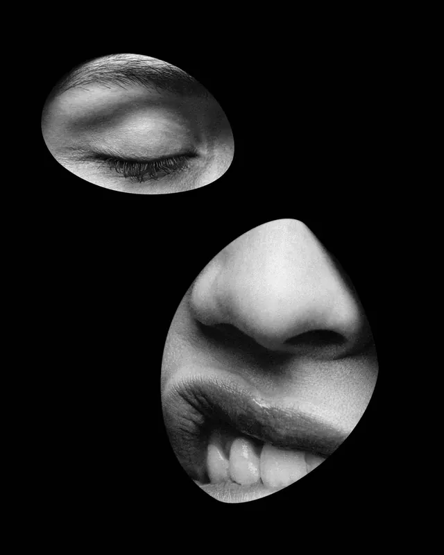 Abstract Facial Close-up, monochrome, photographic, monochrome