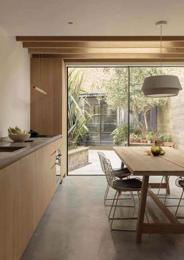 Modern Interior with Garden View, minimal, luxury, warm