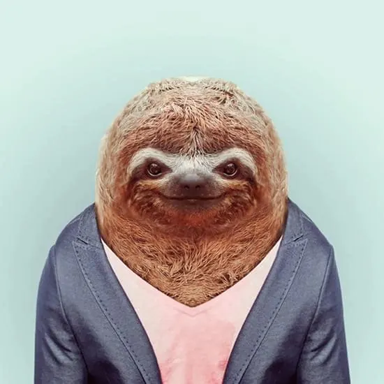Sloth in Suit Portrait, playful, photographic, light