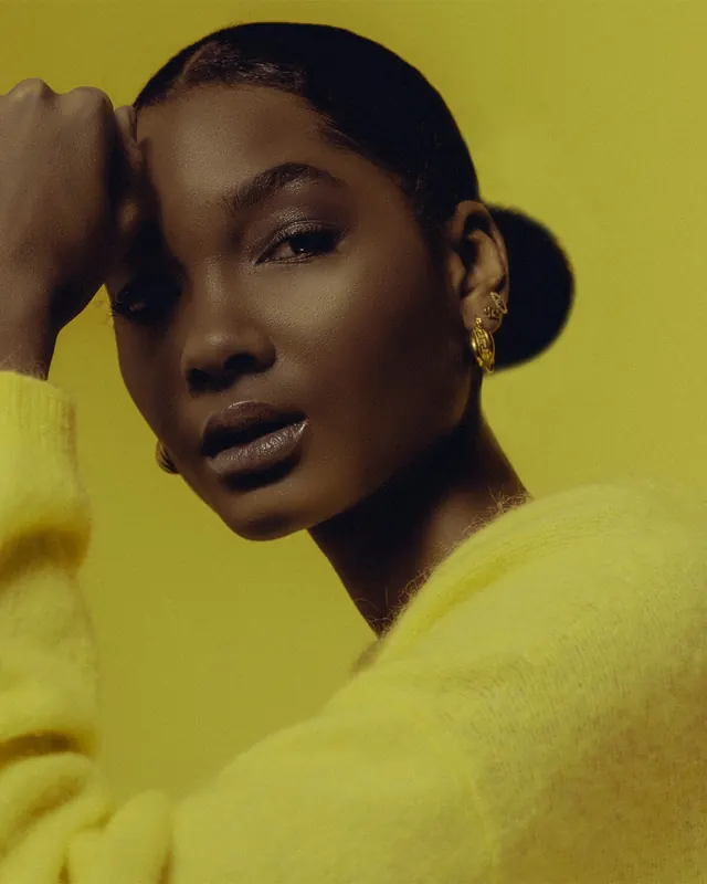 Portrait of a Woman in Yellow, photographic, minimal, vibrant