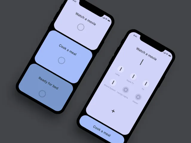 Mobile App UI Mockup with Geometric Elements, minimal, dark-mode, dark