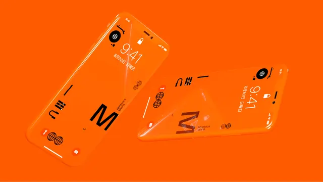 Orange Smartphone Mockup with Geometric Branding, minimal, geometric, vibrant