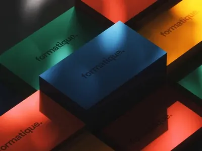 Formatique 3D Mockup, minimal, geometric, vibrant