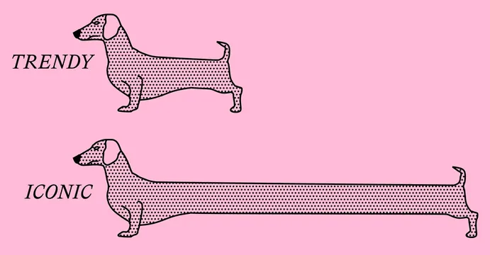 Trendy vs Iconic Dog Illustration, minimal, flat, high-contrast
