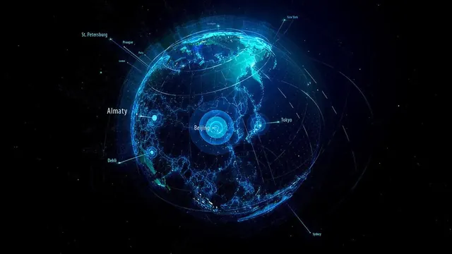 Data Visualization of Earth's Atmosphere and Orbit, technical, dark-mode, dark