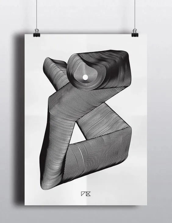 Abstract 3D Ribbon with Play Button, minimal, abstract, monochrome