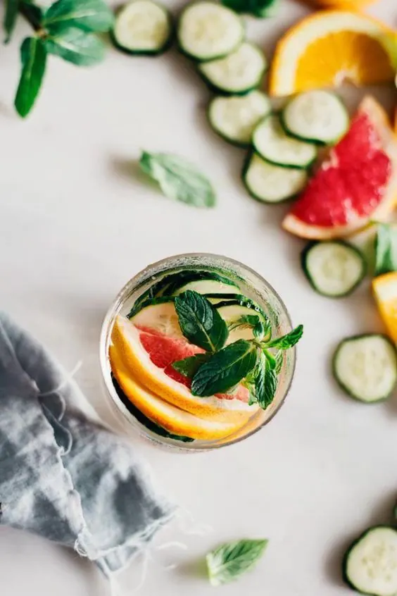 Refreshing Citrus and Mint Drink Composition, organic, photographic, vibrant