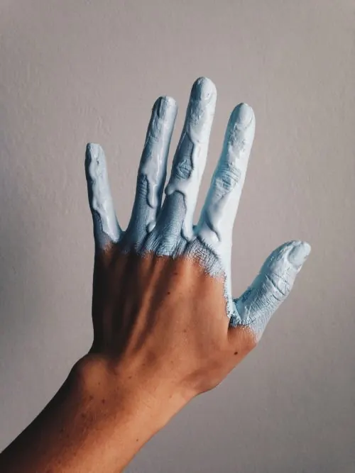 Hand with Blue Paint, minimal, photographic, light