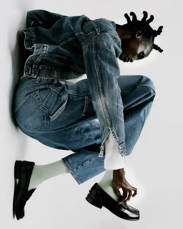 Surreal Denim and Sculpture Collage, abstract, maximalist, high-contrast