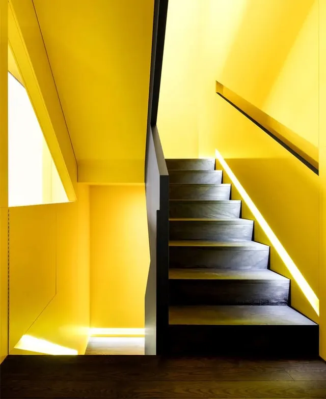 Yellow Interior Staircase, minimal, geometric, vibrant