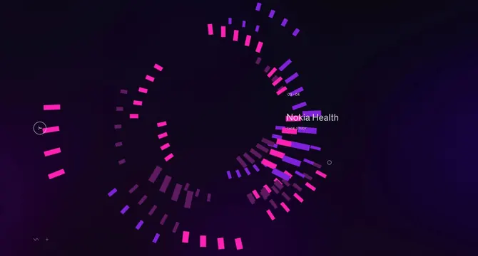 Circular Data Visualization Graphic, dark-mode, geometric, dark
