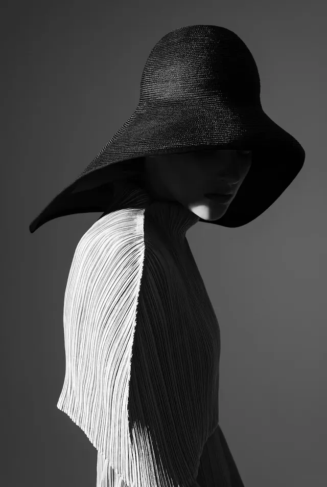 Woman in Wide-Brimmed Hat, minimal, monochrome, monochrome