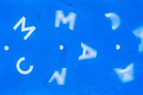 Abstract Blue Typography Collage, brutalist, playful, vibrant