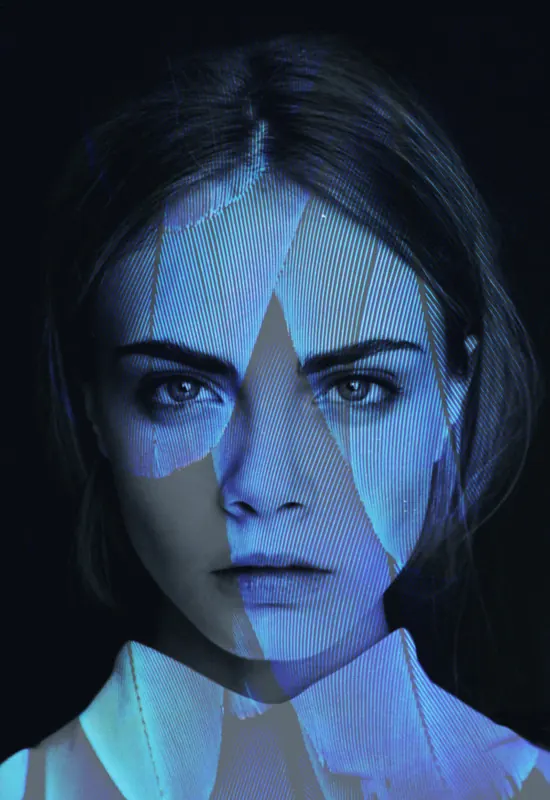 Cybernetic Portrait Overlay, dark-mode, technical, dark