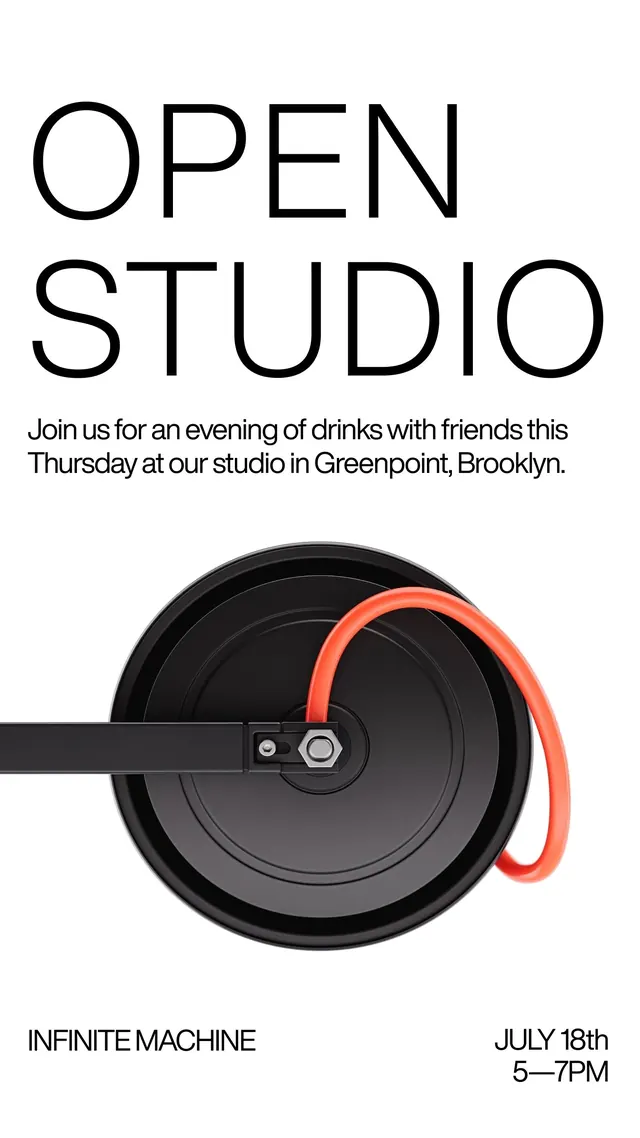 Infinite Machine Open Studio Poster, minimal, swiss, monochrome