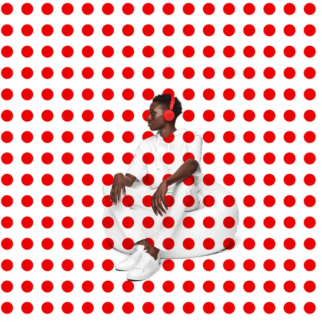 Red Polka Dot Pattern with Collage Elements, playful, maximalist, vibrant