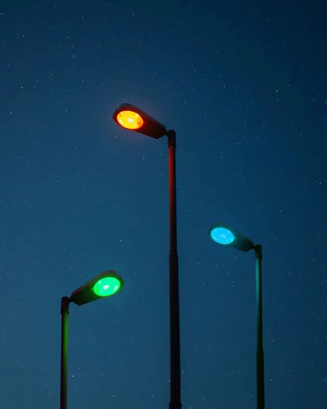 Street Lights in Night Sky, minimal, dark-mode, dark