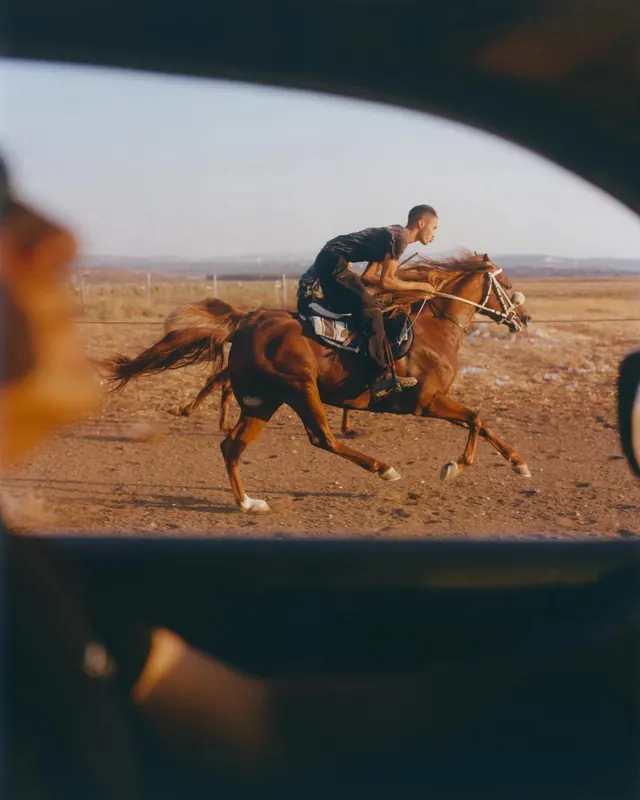 Man Riding Horse in Desert, photographic, organic, earthy