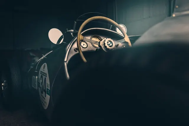 Vintage Car Headlight Close-up, photographic, dark-mode, dark