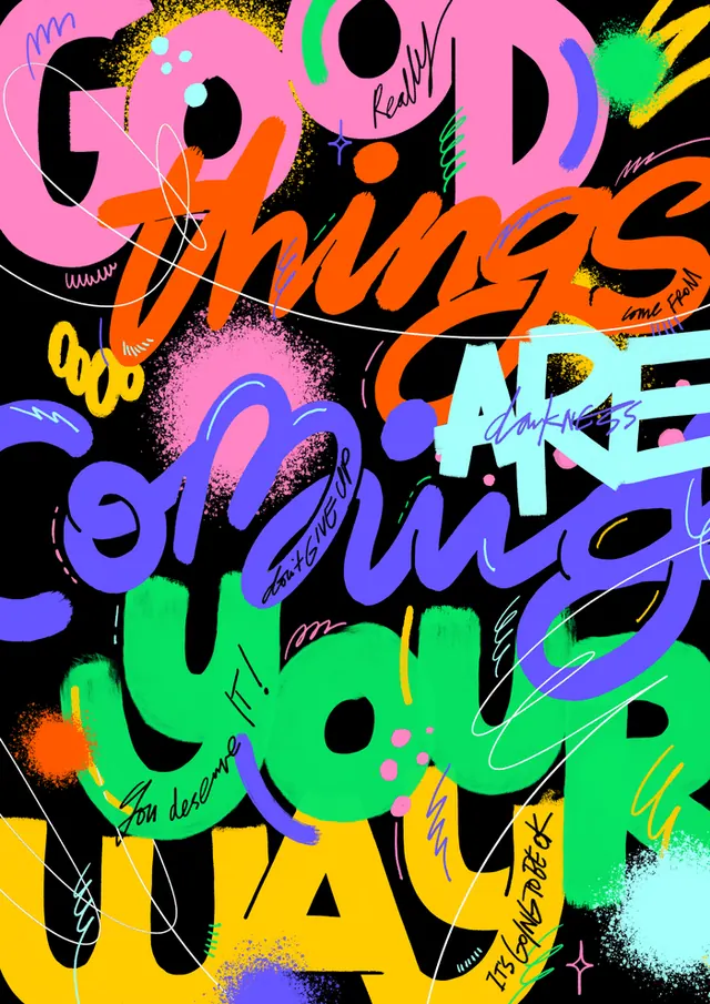 Good Things Are Coming Your Way Typography Collage, maximalist, playful, vibrant