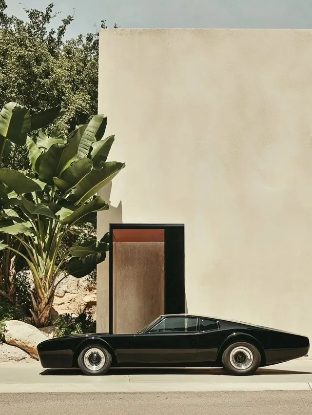 Luxury Car Mockup in Architectural Setting, minimal, luxury, dark