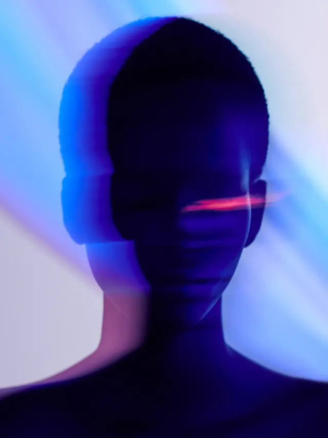 Abstract Cybernetic Portrait, gradient-heavy, dark-mode, dark