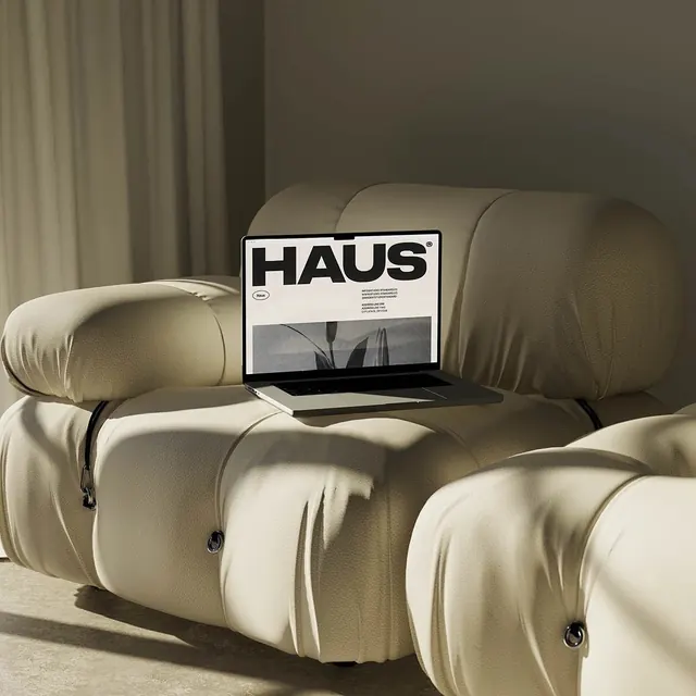Haus Logo Mockup on Laptop, minimal, luxury, light