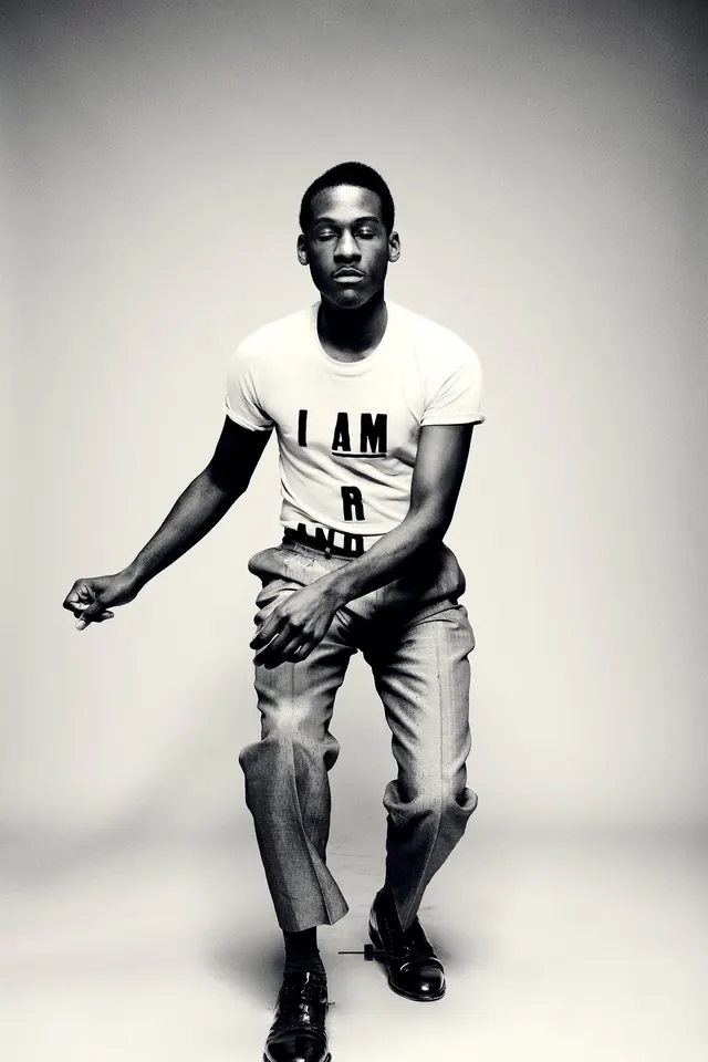 Man in White T-Shirt Portrait, minimal, monochrome, monochrome