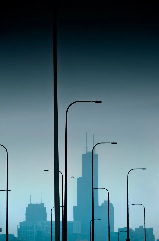 Abstract Urban Skyline Silhouette, minimal, geometric, dark