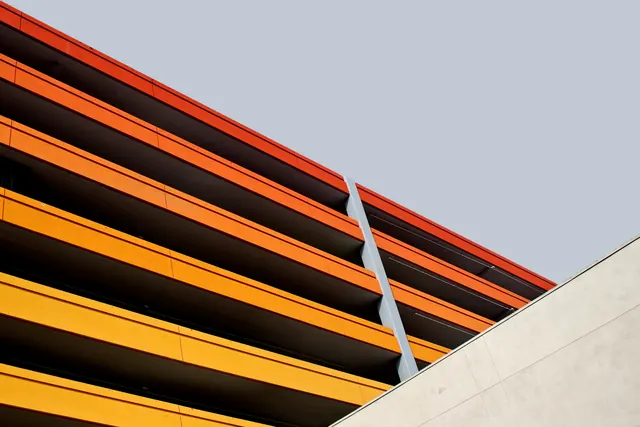 Architectural Perspective of Layered Louvers, minimal, geometric, vibrant