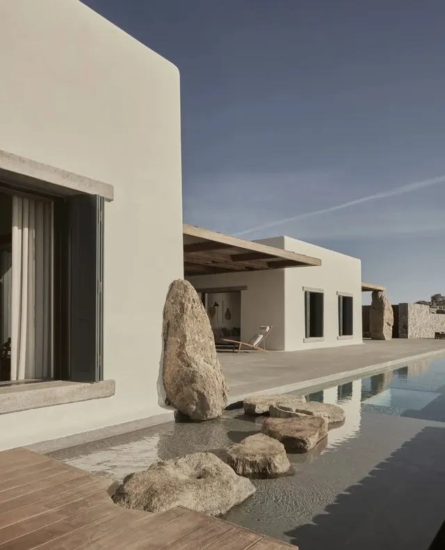 Modern Mediterranean Architecture with Infinity Pool, minimal, luxury, light