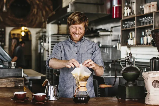 Barista Pouring Latte Art, photographic, organic, warm