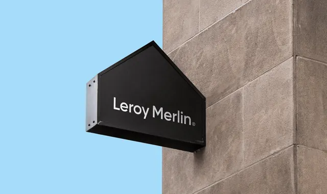 Leroy Merlin Storefront Signage, minimal, corporate-clean, dark