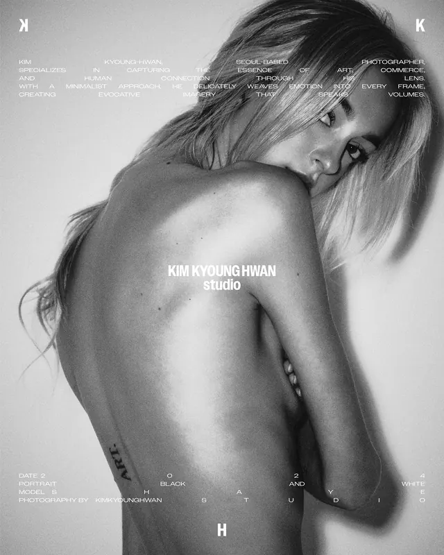 Editorial Portrait with Typography Overlay, minimal, editorial, monochrome