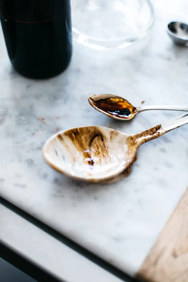 Wooden Spoons with Honey on Marble Surface, minimal, organic, light