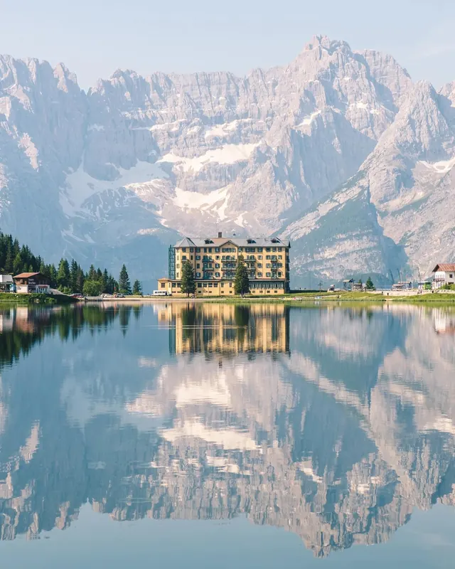 Mountain Resort Reflection, photographic, organic, cool