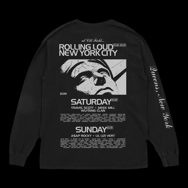 Rolling Loud New York City T-Shirt Design, brutalist, monochrome, dark