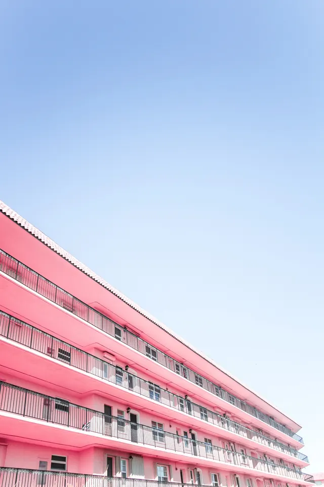Pink Modernist Building Architecture, minimal, geometric, vibrant