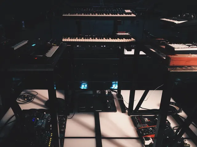 Music Studio Production Setup, dark-mode, technical, dark