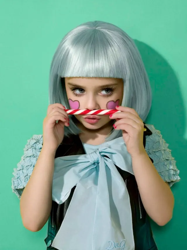 Girl with Silver Wig and Candy, playful, photographic, vibrant
