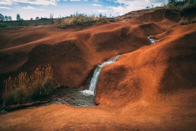 Red Earth Canyon Waterfall, photographic, organic, earthy
