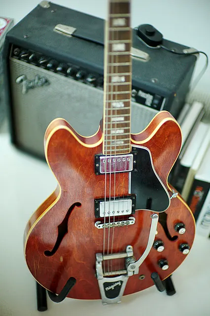Electric Guitar and Amplifier Mockup, photographic, retro, warm