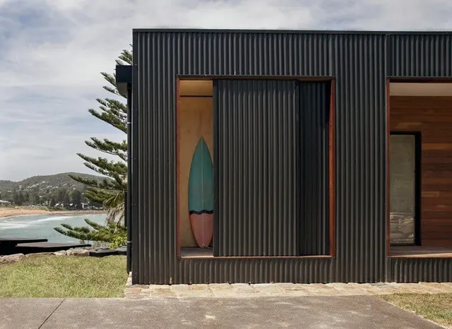 Modernist Architecture with Coastal View, minimal, photographic, dark