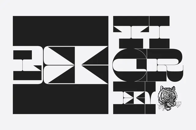 Geometric Wordmark with Crest, minimal, brutalist, monochrome