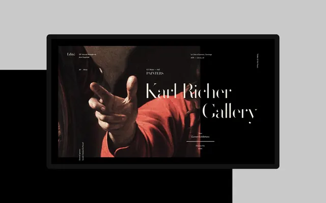 Red Fisher Gallery Mockup, minimal, editorial, dark