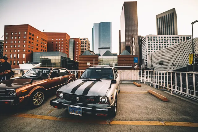 Cityscape with Luxury Cars Mockup, photographic, corporate-clean, high-contrast