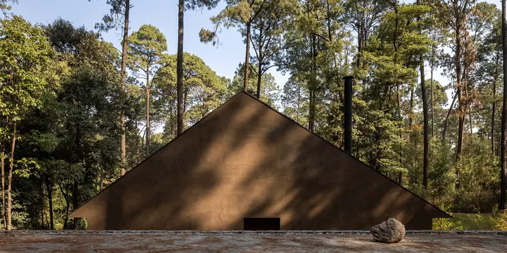 A-frame Cabin in Forest, minimal, organic, earthy