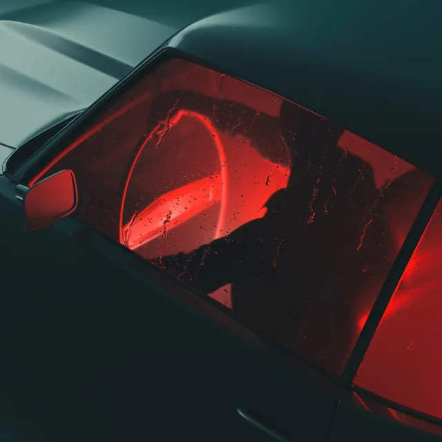 Close-up of a Red Car Taillight, photographic, dark-mode, dark