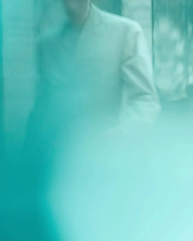 Blurred Portrait with Teal Overlay, abstract, photographic, cool