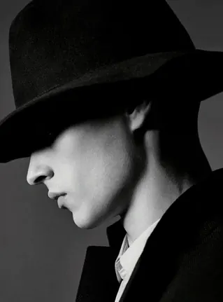 Monochrome Portrait of a Man in a Hat, minimal, monochrome, monochrome